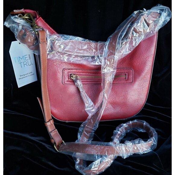 Crossbody Purse Red & Snakeskin Brown Time & Tru Alice Bag Adjustable Strap NEW - Picture 2 of 14